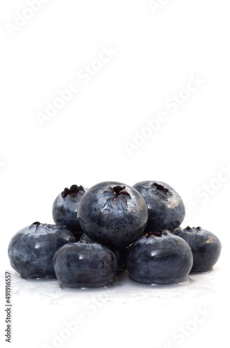 Macro Image of Delicious Wet Blueberries Isolated on White Background