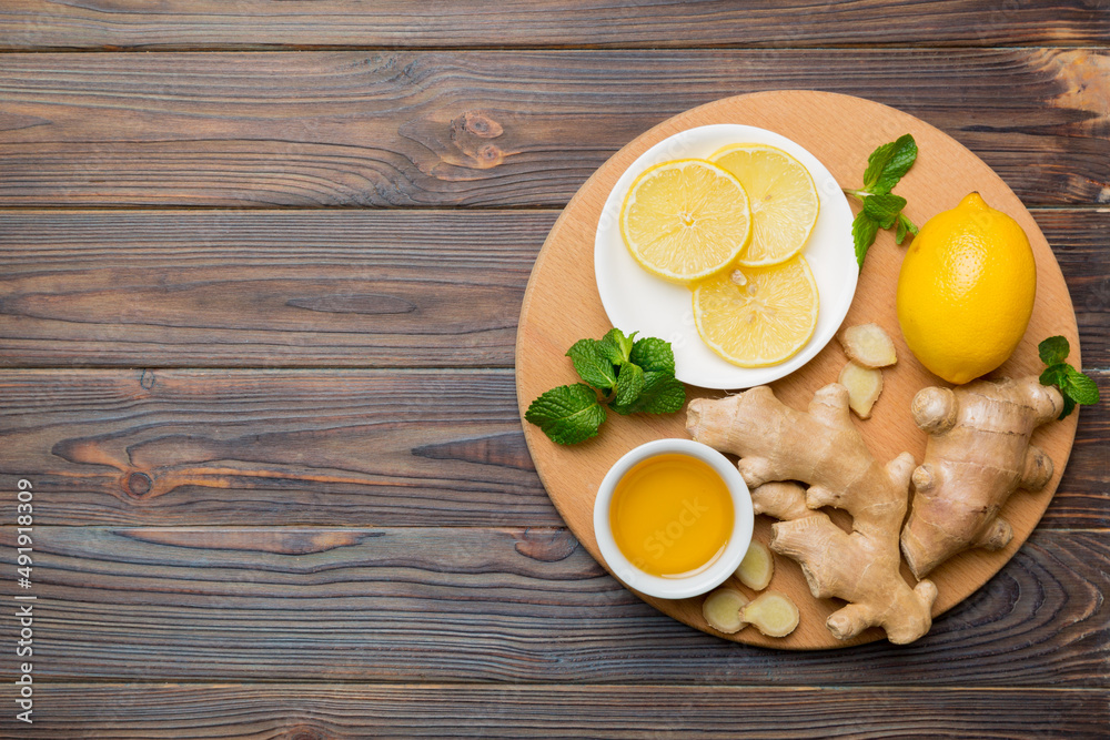 Natural cold and flu home remedies. Natural ingredients for immunity stimulation and viruses protection. top view flat lay Natural cold and flu home remedies. Natural ingredients for immunity stimulation and viruses protection. top view flat lay