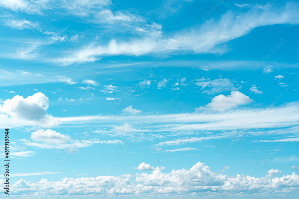 Blue sky with clouds background,Different types of clouds in the sky: thunderclouds, cumulus, cirrus