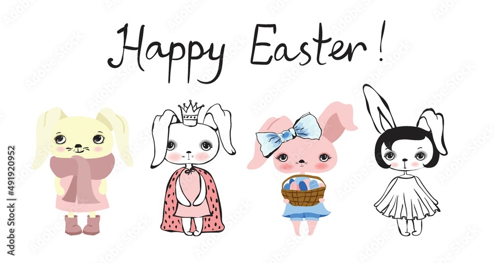 Happy Easter greeting card with cute rabbit. Vector illustration Happy Easter greeting card with cute rabbit. Vector illustration