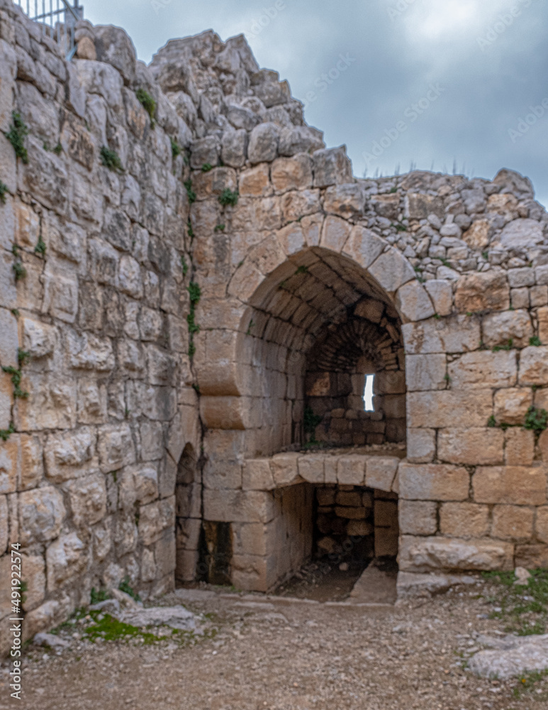 Interior view of a restored Room beneath the ruined Southwestern Tower in Nimrod fortress , located in Northern Golan, at southern slope of Mount Hermon, the biggest Crusader-era castle in Israel.		