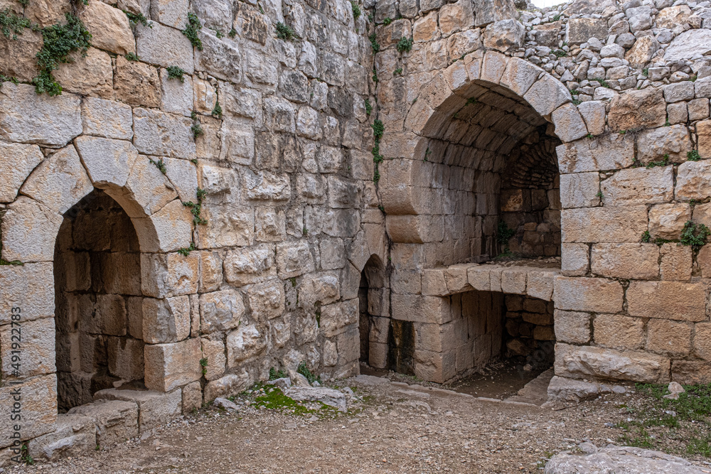 Interior view of a restored Rooms beneath the South Western Tower in Nimrod fortress , located in Northern Golan, at the southern slope of Mount Hermon, the biggest Crusader-era castle in Israel.		