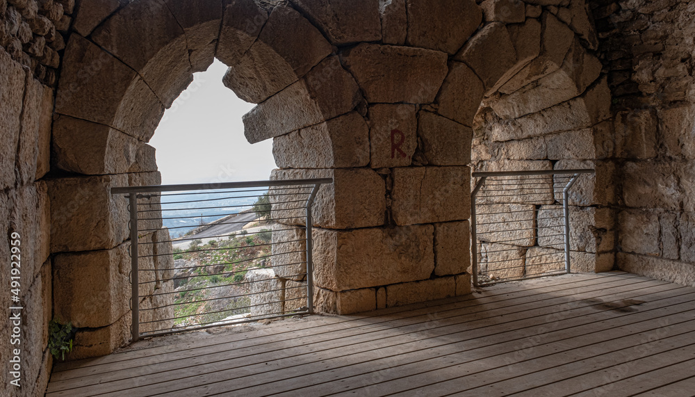 Interior view of a restored Hall beneath the South Western Tower in Nimrod fortress , located in Northern Golan, at the southern slope of Mount Hermon, the biggest Crusader-era castle in Israel.	
