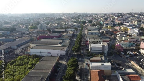 Aerial drone footage in the Itaim Paulista region east of São Paulo