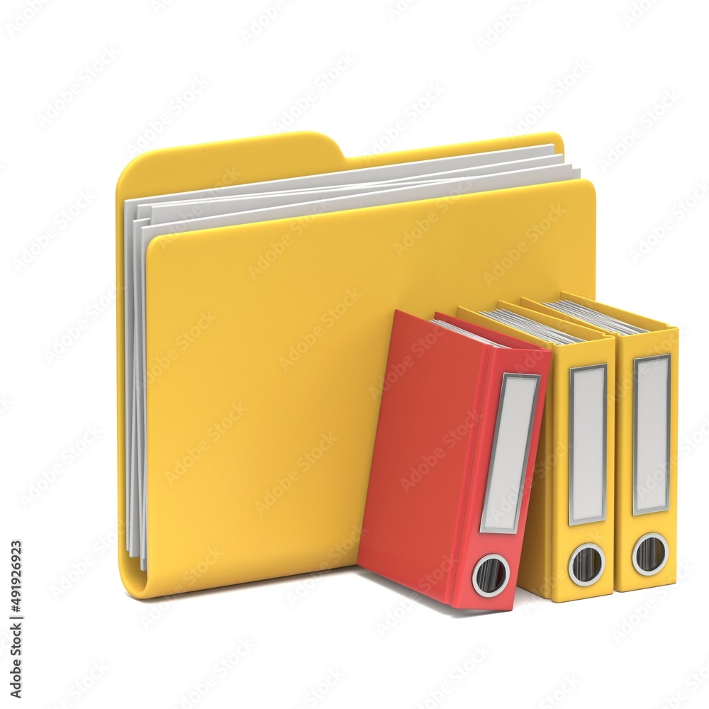 Yellow folder icon with office binders 3D Yellow folder icon with office binders 3D