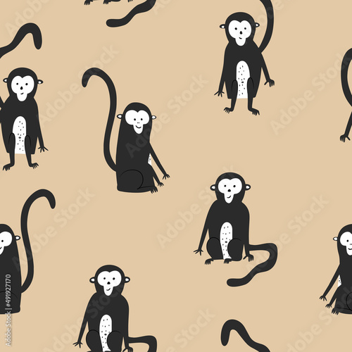 Seamless pattern. cute monkeys on a neutral background. vector illustration for design