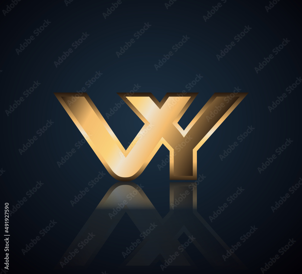 Obraz premium Modern Initial logo 2 letters Gold simple in Dark Background with Shadow Reflection VY