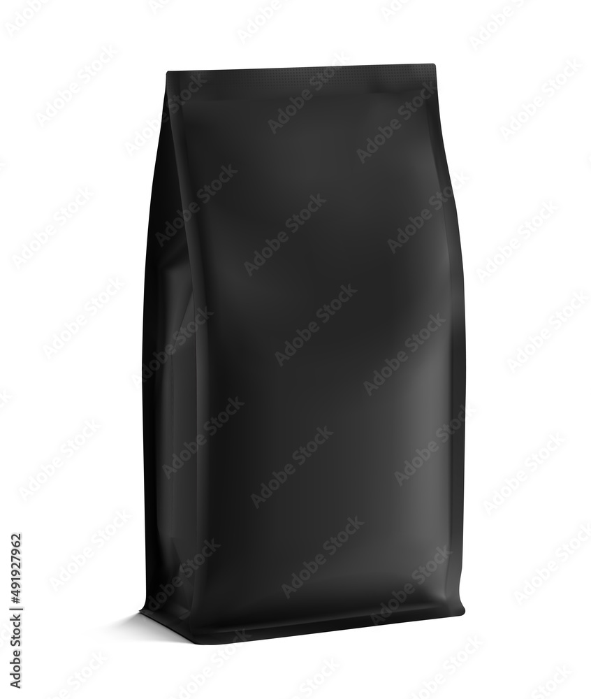 High realistic clean vertical stand bag mockup. Vector illustration isolated on white background. Easy to use for presentation your product, idea, promo, design. EPS10.	