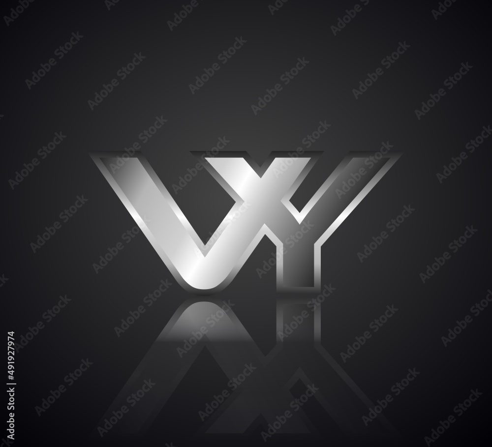 Modern Initial logo 2 letters Silver Metal Chrome simple in Dark Background with Shadow Reflection VY Modern Initial logo 2 letters Silver Metal Chrome simple in Dark Background with Shadow Reflection VY