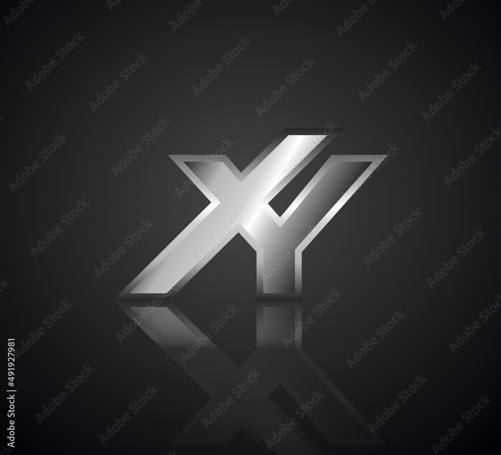 Obraz premium Modern Initial logo 2 letters Silver Metal Chrome simple in Dark Background with Shadow Reflection XY