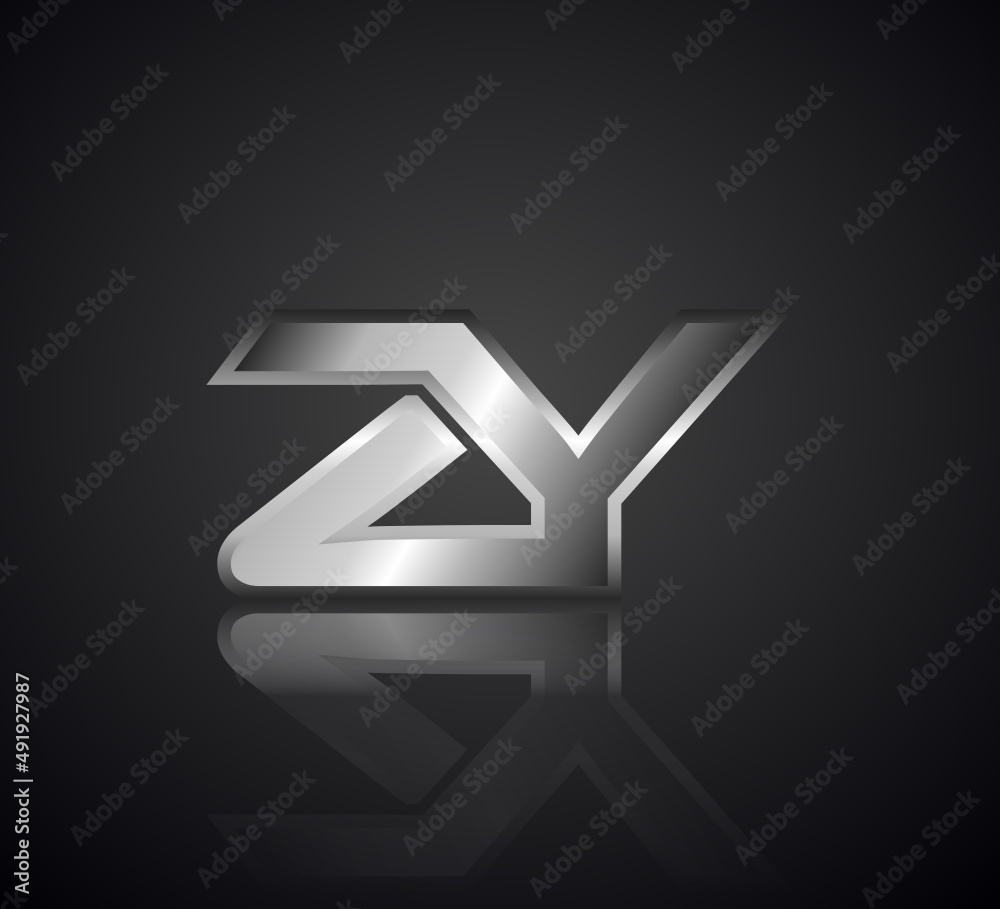 Modern Initial logo 2 letters Silver Metal Chrome simple in Dark Background with Shadow Reflection ZY Modern Initial logo 2 letters Silver Metal Chrome simple in Dark Background with Shadow Reflection ZY