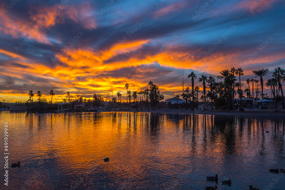 Dramatic vibrant sunset scenery at Lake Havasu, Arizona Dramatic vibrant sunset scenery at Lake Havasu, Arizona