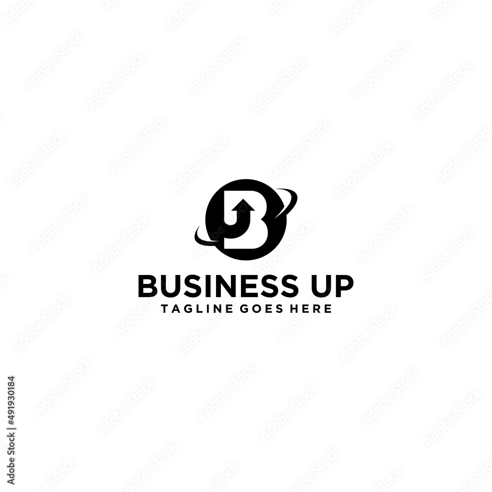 Letter B with up arrow and world logo design Letter B with up arrow and world logo design