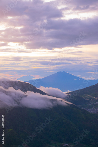 colorful sunrise at the highest peak of Mount Si Kunir  Mount Dieng  Wonosobo  Indonesia 