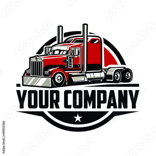 Semi truck circle emblem ready made logo. Best for trucking and freight related logo