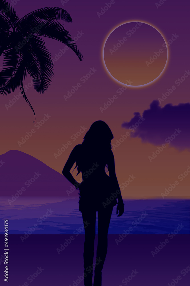 Fototapeta premium couple on the beach at night, A beautiful sunset on the beach