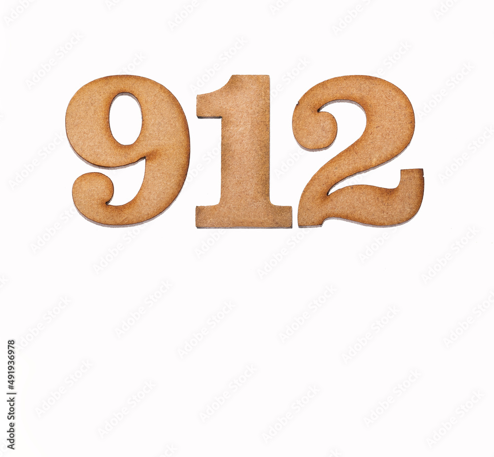 Number 912 in wood, isolated on white background Number 912 in wood, isolated on white background
