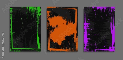 Set Of Grunge Frame Design In Dark Background A4 Template