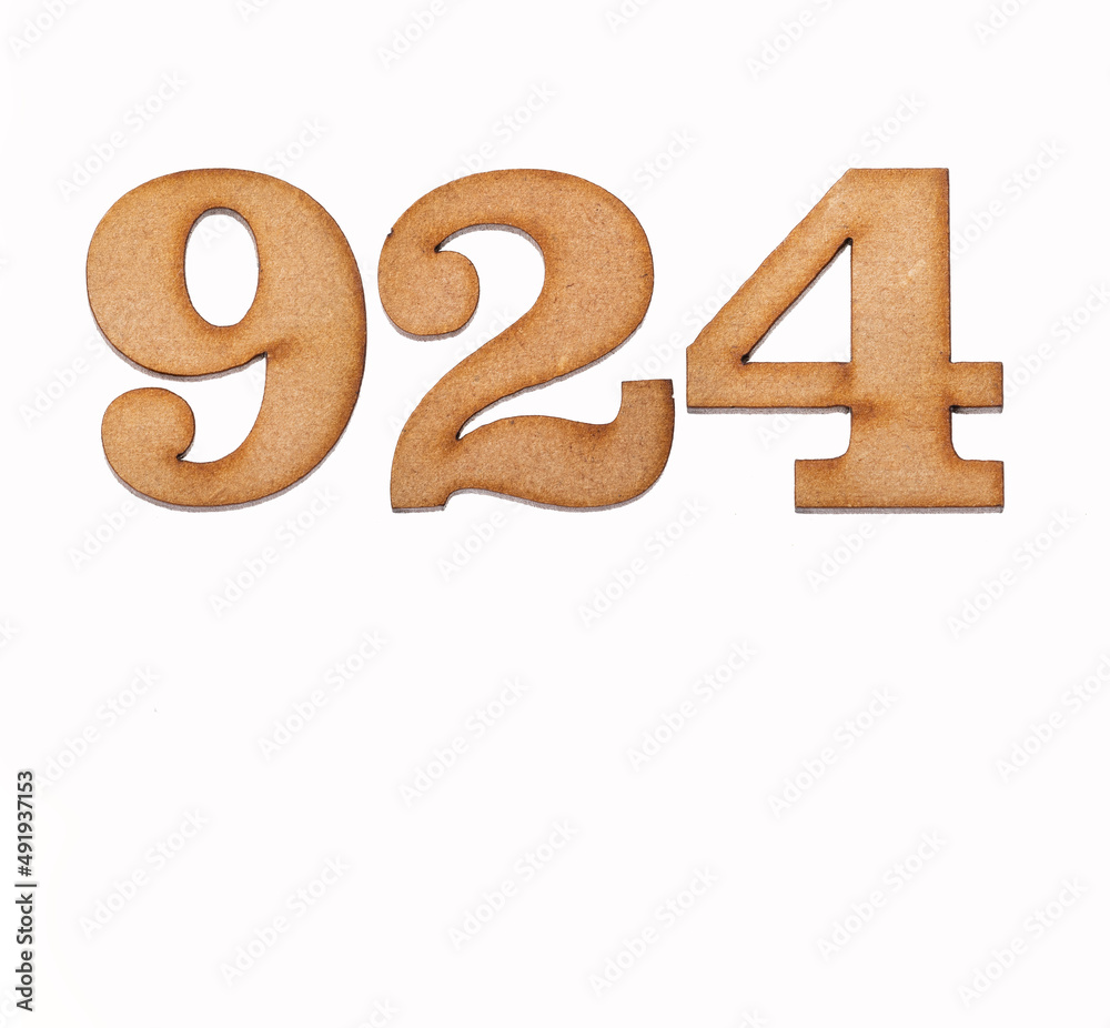 Number 924 in wood, isolated on white background Number 924 in wood, isolated on white background