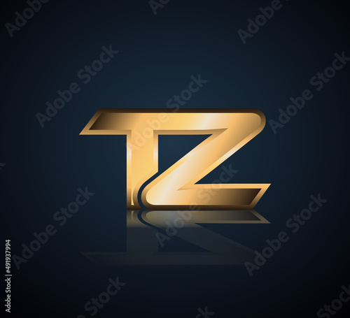 Modern Initial logo 2 letters Gold simple in Dark Background with Shadow Reflection TZ photo