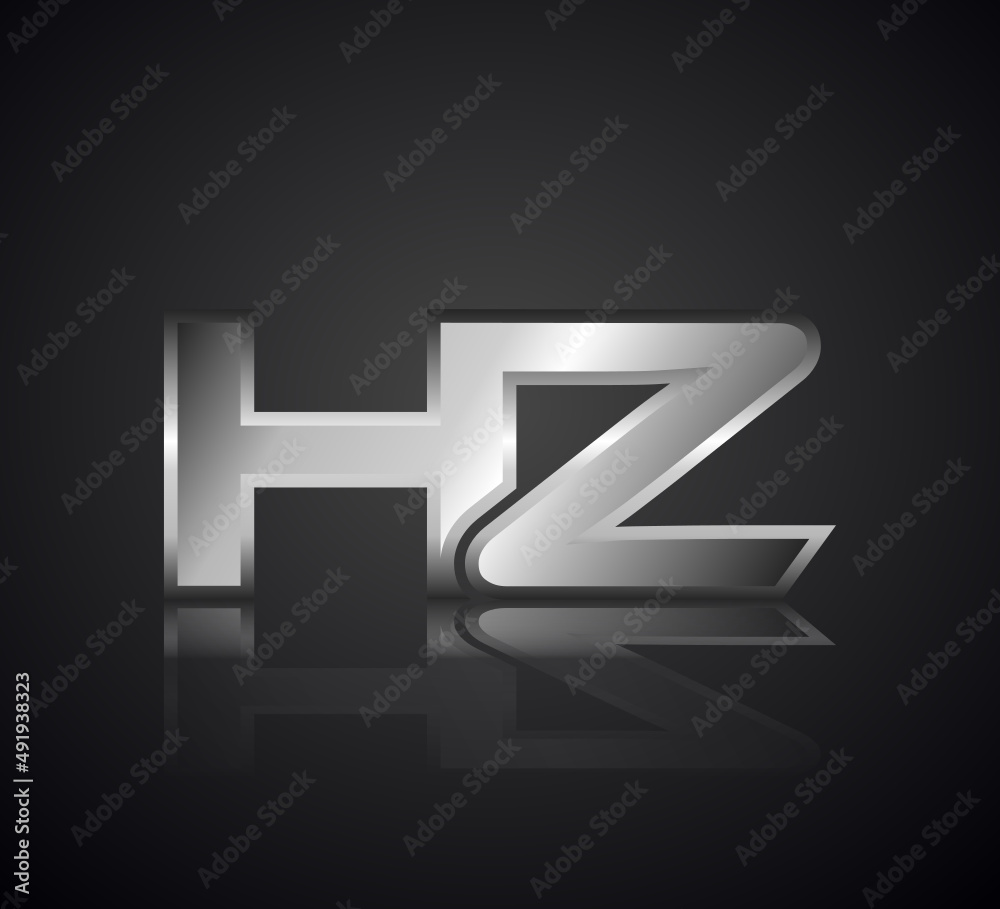 Fototapeta premium Modern Initial logo 2 letters Silver Metal Chrome simple in Dark Background with Shadow Reflection HZ