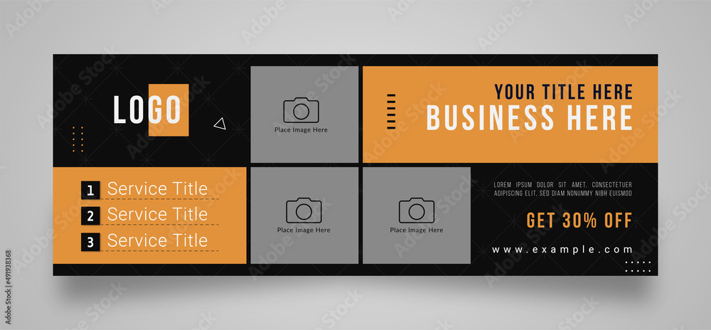 professional horizontal business banner template with sale. modern concept layout for facebook cover web ad with image place.