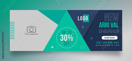 professional horizontal new arrival banner template with image place. modern layout sale design for facebook cover web ad etc