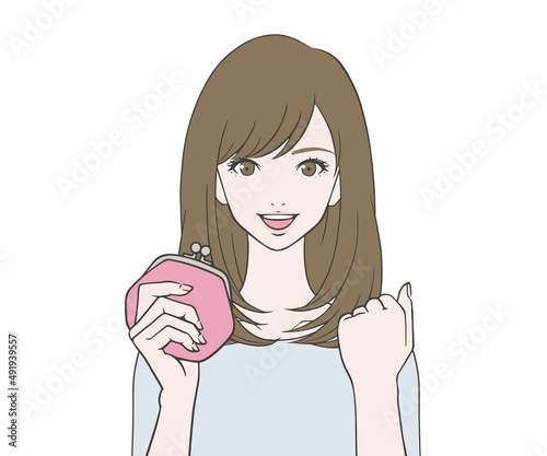 財布を持ち、ガッツポーズをする女性