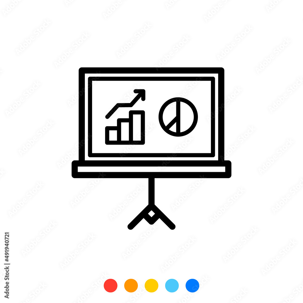 A projector screen icon showing graphs and charts. A projector screen icon showing graphs and charts.