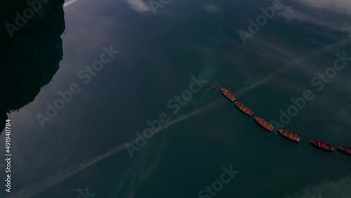 Lago Di Braies Sunrise Fall Autumn Ariel Drone Blue Lake Reflections 