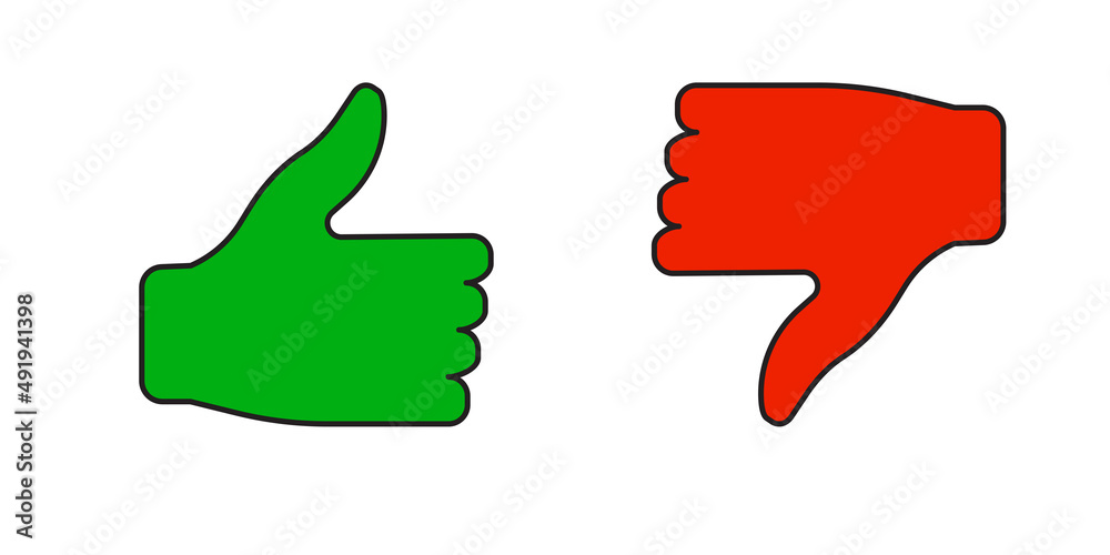 Modern green like red dislike. Social media like icon concept. Thumb up like icon. Vector illustration. stock image. Modern green like red dislike. Social media like icon concept. Thumb up like icon. Vector illustration. stock image.
