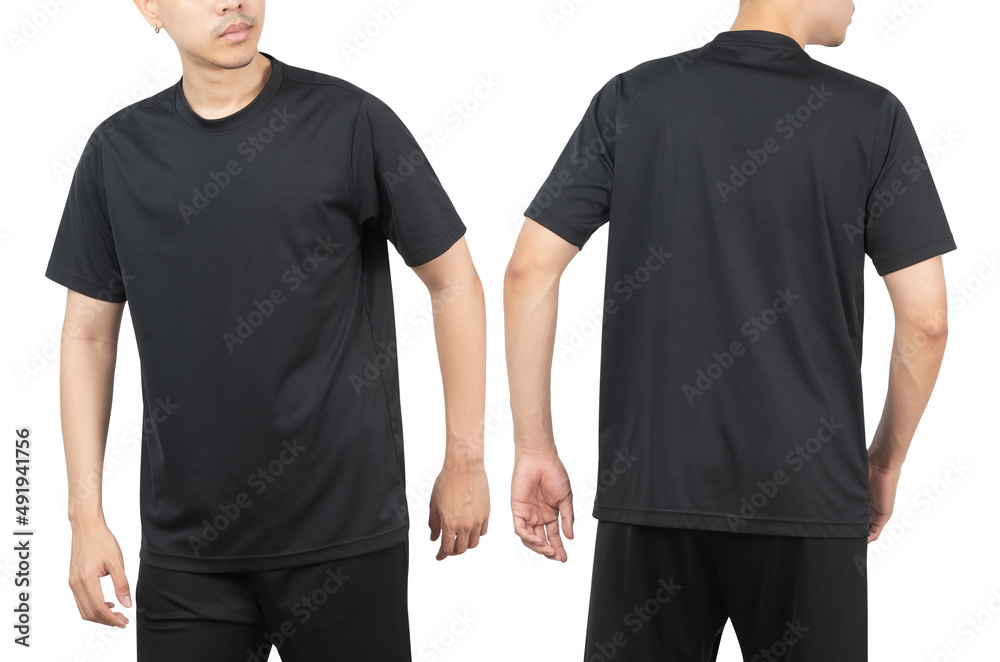 © Touchr - Young man in black sport t-shirt mockup front and back used as design template, isolated on white background with clipping path. © Touchr - Young man in black sport t-shirt mockup front and back used as design template, isolated on white background with clipping path.