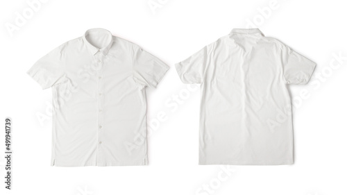 Realistic White polo shirt mockup front and back view isolated on white background with clipping path.