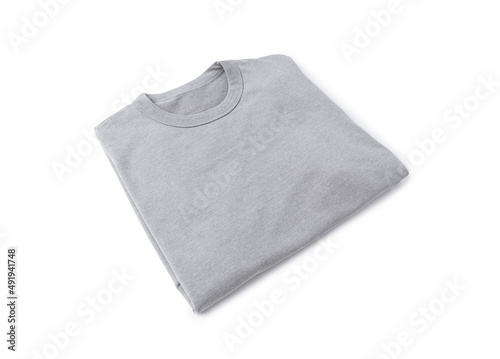 Blank folded grey t-shirt mockup front and back isolated on white background with clipping path.