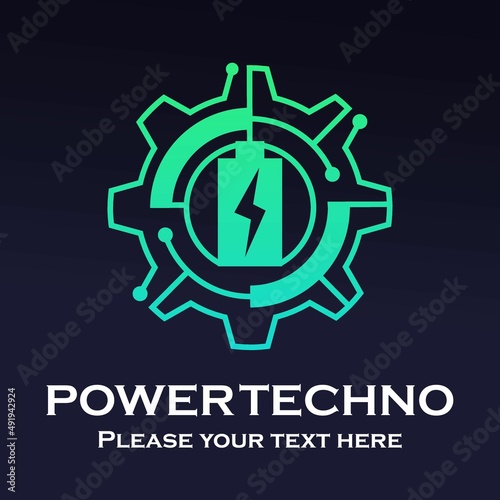 Battery and gear with dot logo template illustration. suitable for power techno