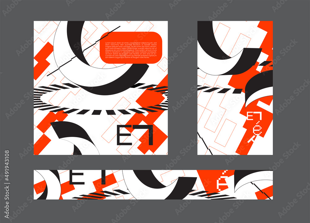 Fototapeta premium Social media template. Modern templates with difficult geometric shapes and geek elements. Unusual design for your banner, post or stories.