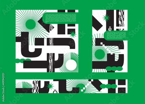 Social media template. Modern templates with difficult geometric shapes and geek elements. Unusual design for your banner, post or stories.