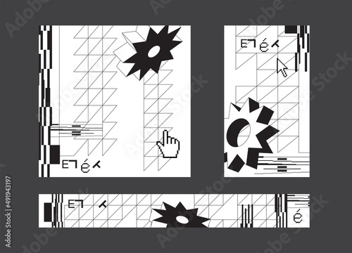 Social media template. Modern templates with difficult geometric shapes and geek elements. Unusual design for your banner, post or stories.