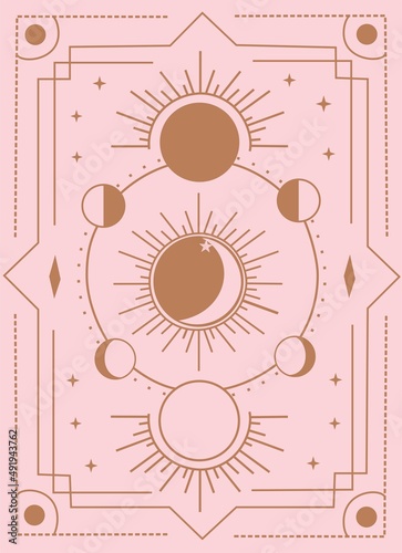 Tarot Card Minimalist Vector Illustration, The Moon