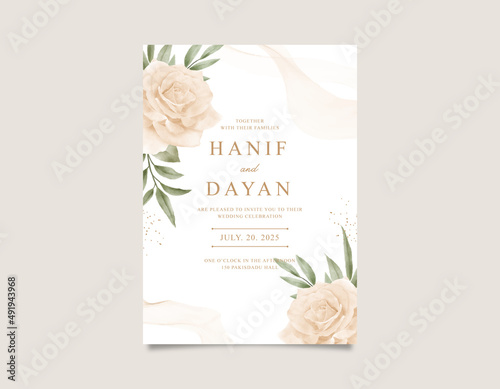 Wedding card template with beautiful yellow roses