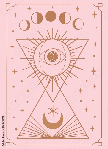 Tarot card minimalist vector Ilustration, The Moon