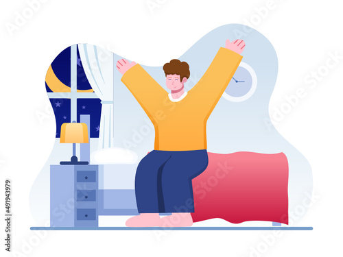 Illustration of People Wake Up To Do Suhoor in the Morning When Ramadan. Daily Routine Activities While Fasting in Ramadan. Can be used for web, poster, banner, social media, print, book, etc photo