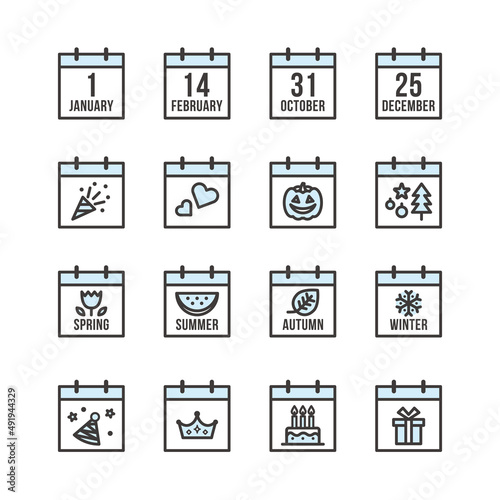 イベントや季節をイメージしたピクトグラムのカレンダーアイコン