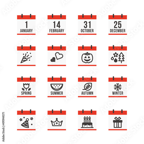 イベントや季節をイメージしたフラットなカレンダーアイコン