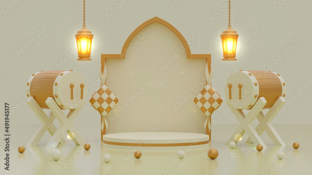 3d render podium islamic ramadan kareem eid mubarak background banner ...