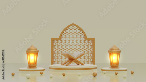islamic ramadan kareem eid mubarak background banner template with 3d render quran