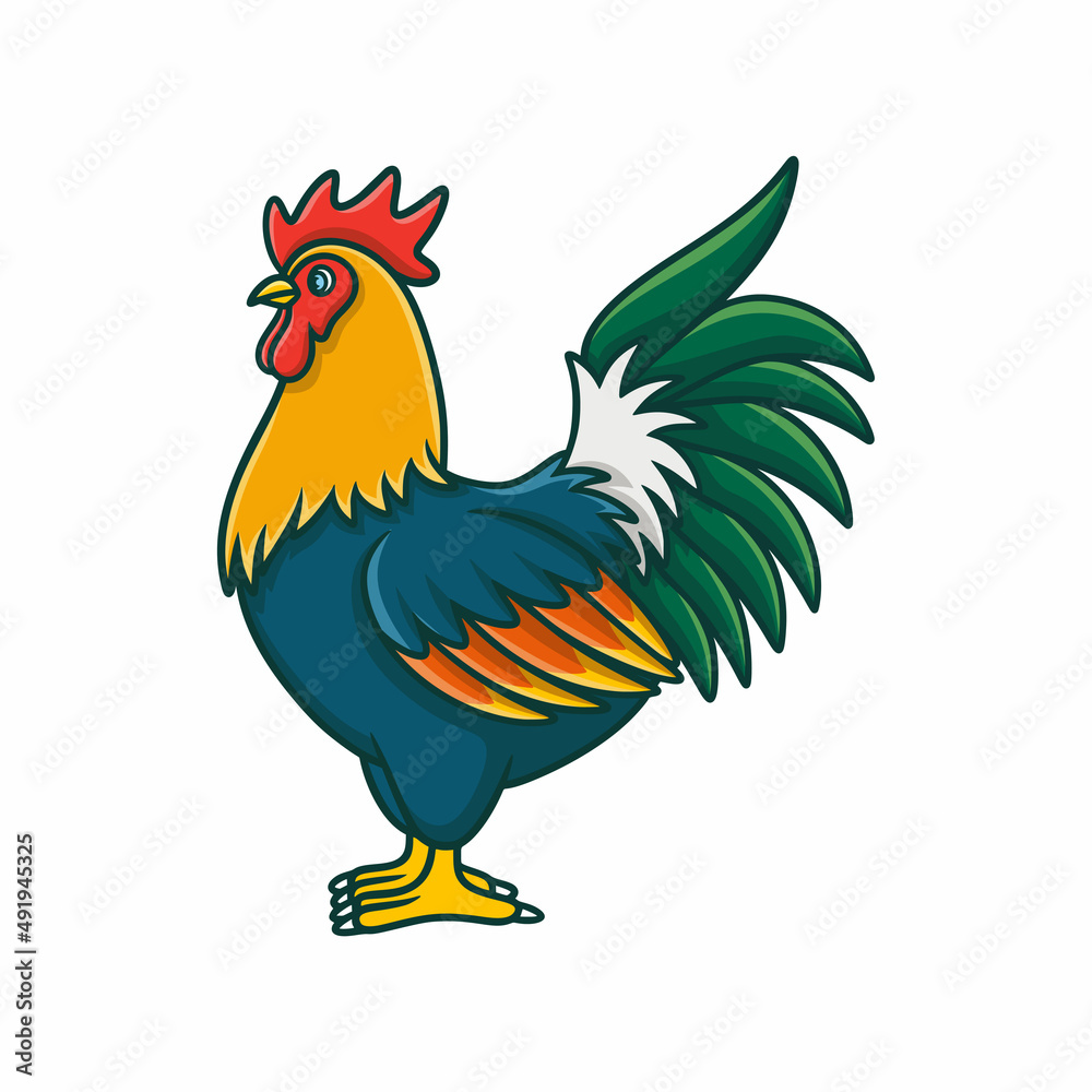 Fototapeta premium animals cartoon illustration a rooster is walking looking for food