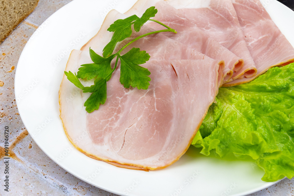 sliced pork ham with lettuce and bread sliced pork ham with lettuce and bread