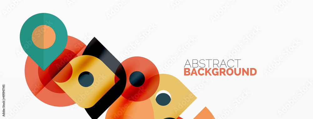 Colorful round shapes, circles and triangles background. Minimal geometric template for wallpaper, banner, presentation Colorful round shapes, circles and triangles background. Minimal geometric template for wallpaper, banner, presentation