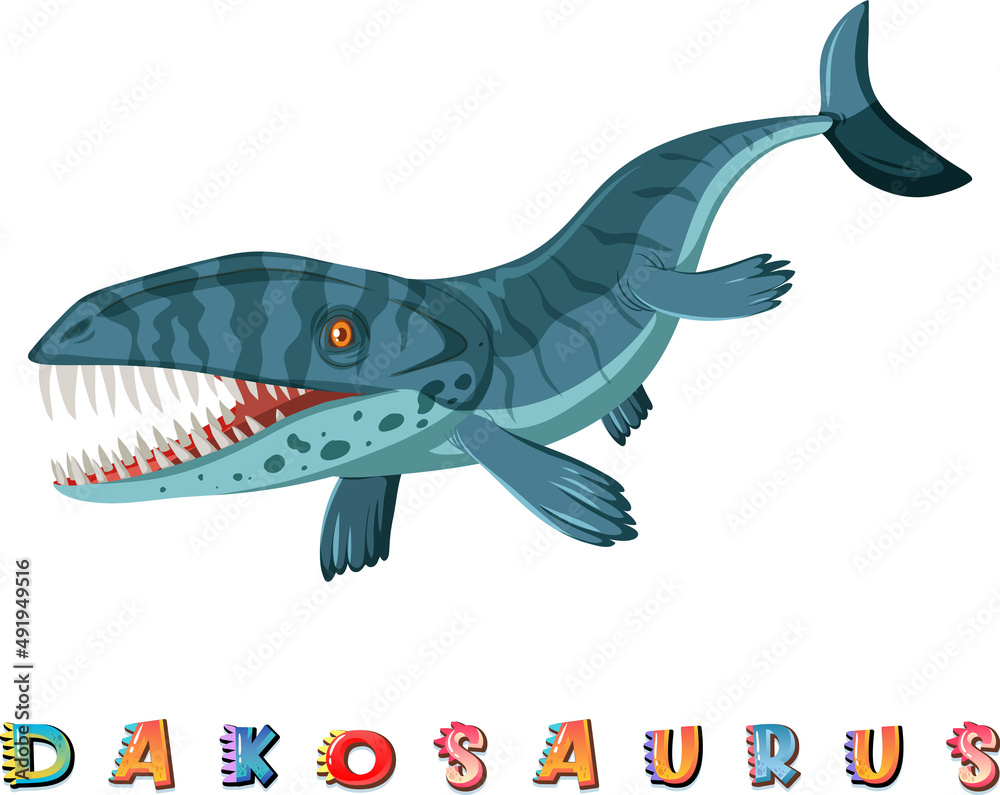 Fototapeta premium Dinosaur wordcard for dakosaurus